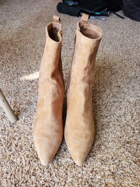 Tahari Tan Suede Pointed Toe Ankle Booties